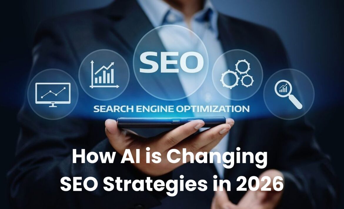 AI SEO strategies illustration showing how artificial intelligence improves search rankings and digital marketing performance