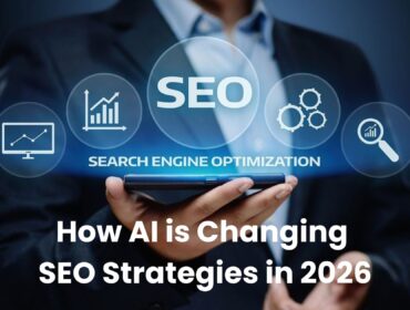 AI SEO strategies illustration showing how artificial intelligence improves search rankings and digital marketing performance