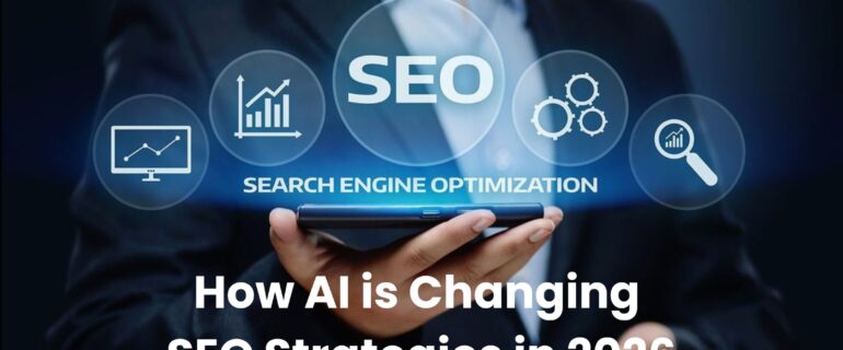 AI SEO strategies illustration showing how artificial intelligence improves search rankings and digital marketing performance