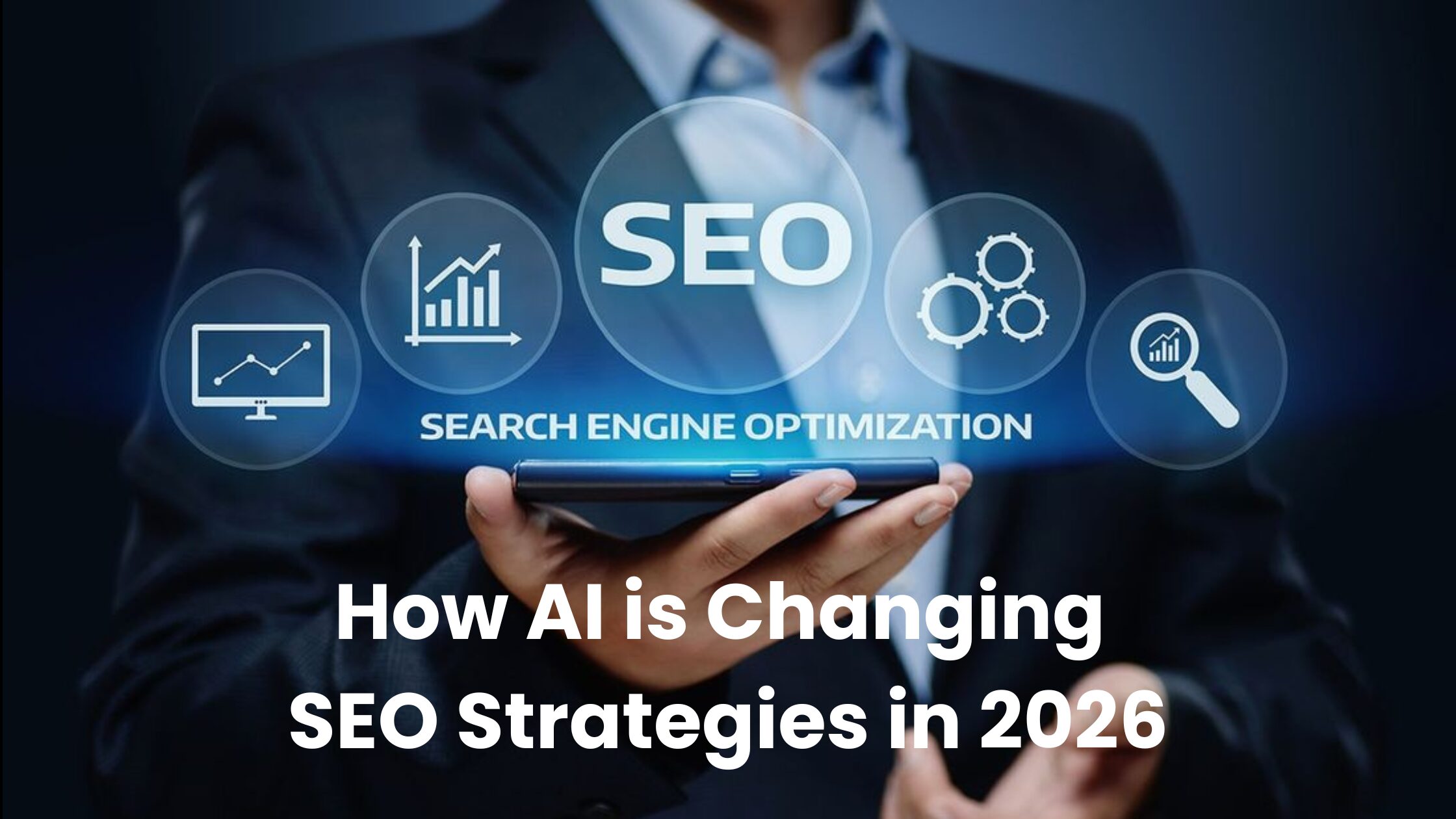 AI SEO strategies illustration showing how artificial intelligence improves search rankings and digital marketing performance