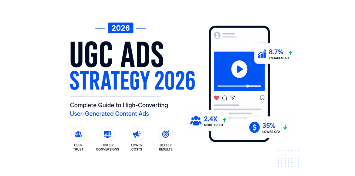 UGC Ads Strategy 2026 Complete Guide to High-Converting User-Generated Content Ads UGC Ads Strategy 2026 infographic showing user-generated content marketing benefits, engagement growth, and conversion-focused advertising strategy.