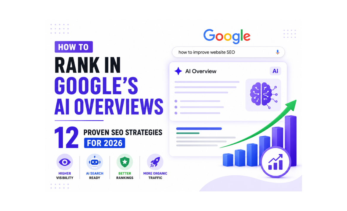 Google AI Overviews SEO guide showing strategies to rank in AI-generated search results and improve organic visibility in 2026