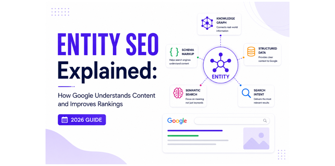 Entity SEO Explained: How Google Understands Content and Improves Rankings (2026 Guide) Entity SEO Explained – How Google Understands Content and Improves Rankings with Knowledge Graph, Structured Data, and Semantic Search (2026 Guide)