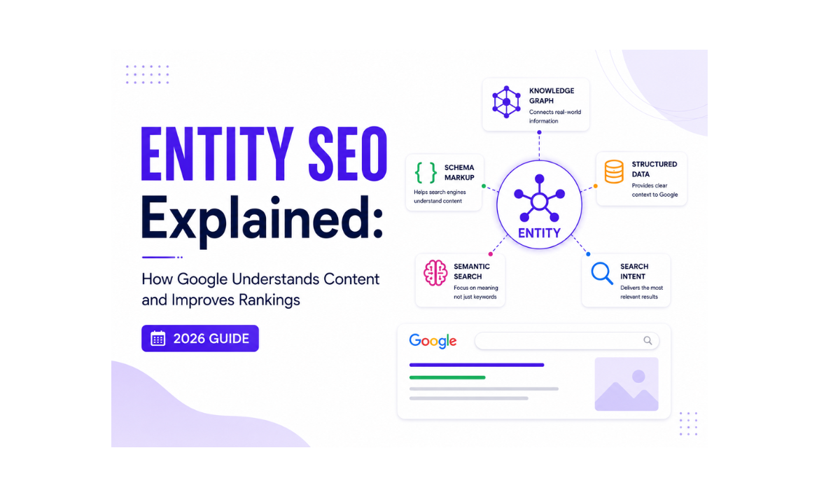 Entity SEO Explained: How Google Understands Content and Improves Rankings (2026 Guide) Entity SEO Explained – How Google Understands Content and Improves Rankings with Knowledge Graph, Structured Data, and Semantic Search (2026 Guide)